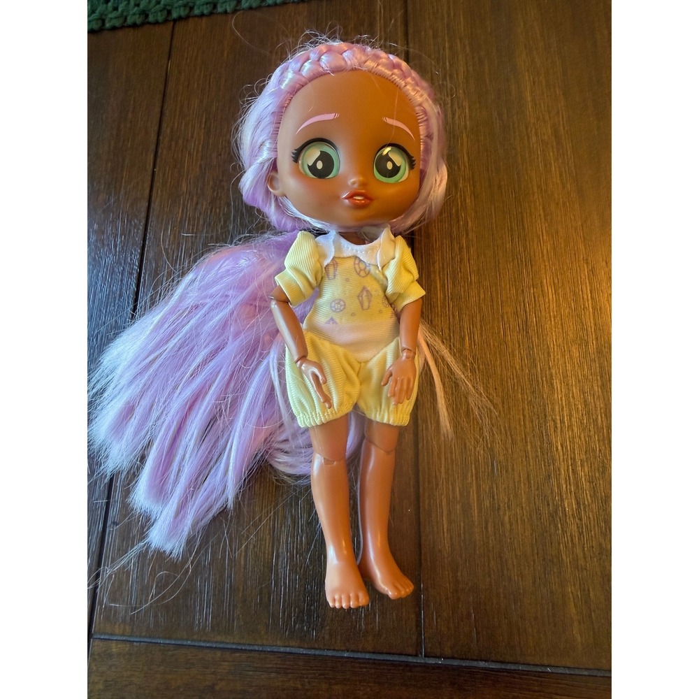 Moose Toys Kindikids Doll Purple Hair Yellow Romper 10 inch Articulated Figure